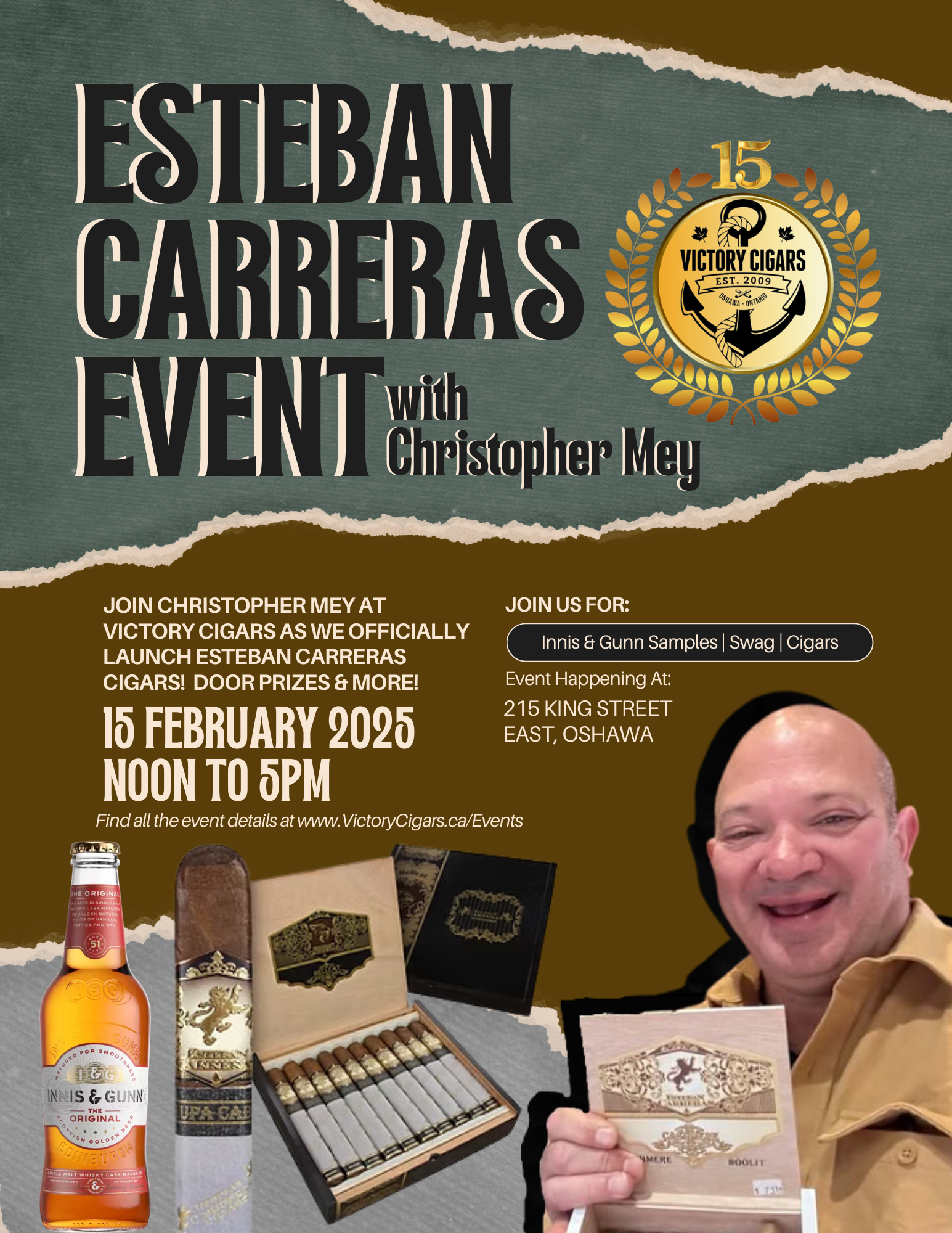 Event poster for Esteban Carreras Cigars launch at VC.