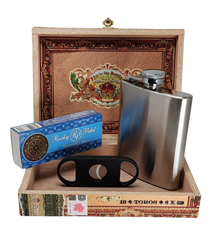 Hip Flask and Cigar Box Gift Set